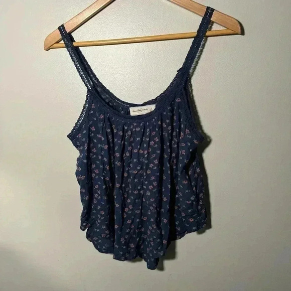 Vintage Y2K Abercrombie & Fitch Navy Blue Floral Cami Top Boho Fairycore Tank S - Picture 3 of 7